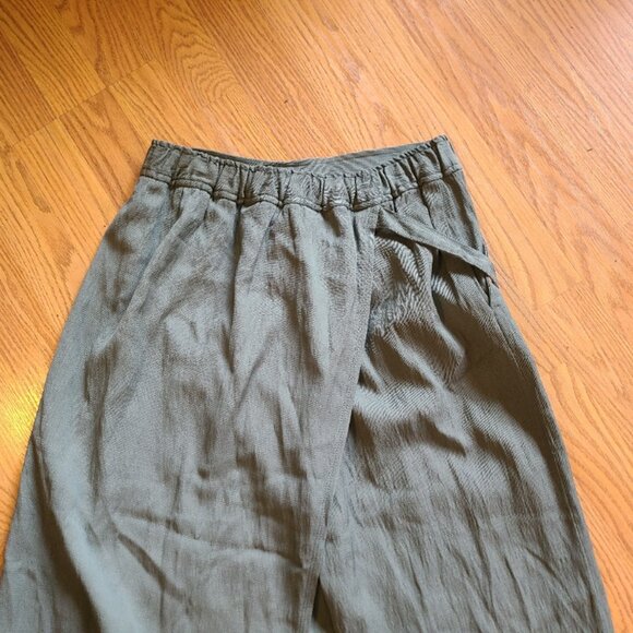 NEW NWT! ZARA WRAP FRONT SKIRTETED WIDE LEG PANTS TIE WAIST GREEN CREPE sz S - Picture 6 of 7